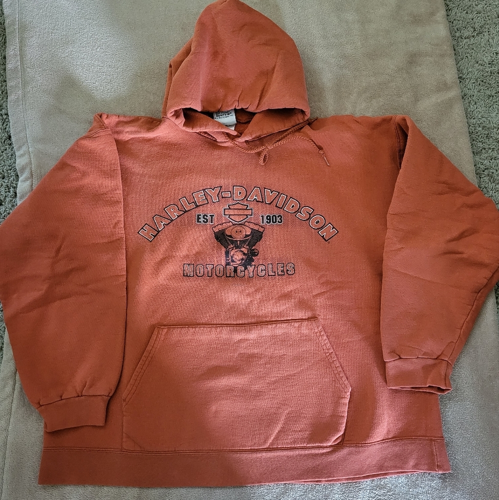Used Harley-Davidson sweatshirt. Color is a muted orange, size L Men's.